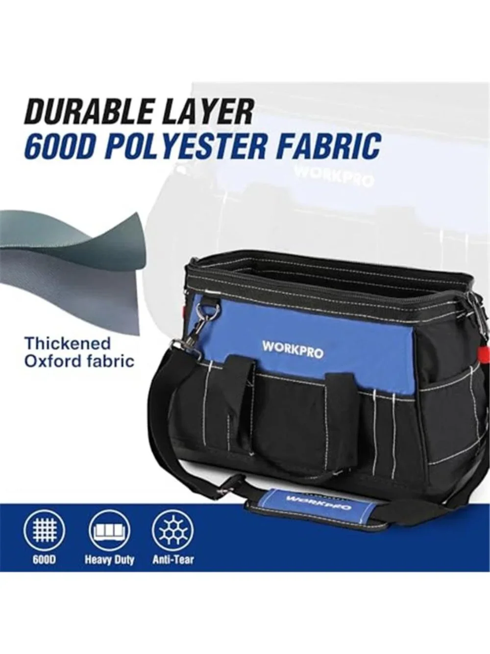 16 Inch Tool Bag Wide Mouth Waterproof Heavy Duty Tool Organizer Tote Bag